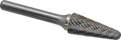 Atrax - 1/2" Cut Diam, 1/4" Shank Diam, Taper Head Double Cut Burr - Radius End, 1-1/8" LOC, 3" OAL - Benchmark Tooling