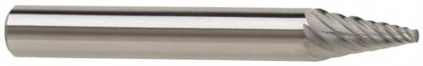 SGS Pro - 3/8" Cut Diam, 1/4" Shank Diam, Cone Head Single Cut Burr - Carbide, Point End, 5/8" LOC - Benchmark Tooling