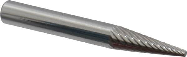 Atrax - 1/4" Cut Diam, 1/4" Shank Diam, Cone Head Single Cut Burr - Carbide, Point End, 3/4" LOC, 2" OAL - Benchmark Tooling