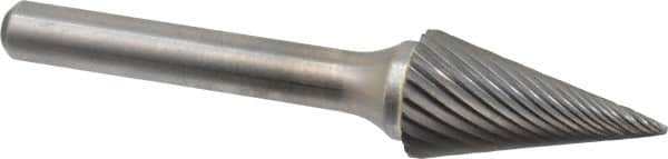 Atrax - 1/2" Cut Diam, 1/4" Shank Diam, Cone Head Single Cut Burr - Carbide, Point End, 7/8" LOC, 2-3/4" OAL - Benchmark Tooling