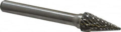 Atrax - 3/8" Cut Diam, 1/4" Shank Diam, Cone Head Double Cut Burr - Carbide, Point End, 5/8" LOC, 2-1/2" OAL - Benchmark Tooling