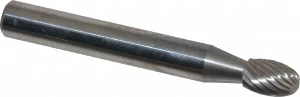 Atrax - 1/4" Cut Diam, 1/4" Shank Diam, Oval Head Single Cut Burr - Carbide, Radius End, 3/8" LOC, 2" OAL - Benchmark Tooling