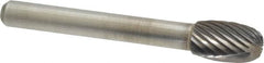Atrax - 3/8" Cut Diam, 1/4" Shank Diam, Oval Head Single Cut Burr - Carbide, Radius End, 5/8" LOC, 2-3/8" OAL - Benchmark Tooling