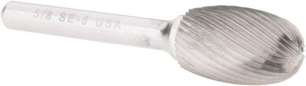 Atrax - 5/8" Cut Diam, 1/4" Shank Diam, Oval Head Single Cut Burr - Carbide, Radius End, 1" LOC, 2-3/4" OAL - Benchmark Tooling