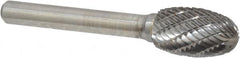Atrax - 1/2" Cut Diam, 1/4" Shank Diam, Oval Head Double Cut Burr - Carbide, Radius End, 7/8" LOC, 2-5/8" OAL - Benchmark Tooling