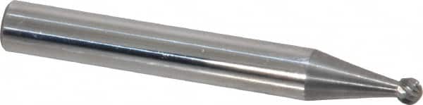 Atrax - 1/8" Cut Diam, 1/4" Shank Diam, Ball Head Single Cut Burr - Carbide, Radius End, 3/32" LOC, 2" OAL - Benchmark Tooling