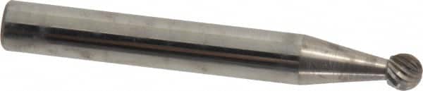 Atrax - 3/16" Cut Diam, 1/4" Shank Diam, Ball Head Single Cut Burr - Carbide, Radius End, 1/8" LOC, 2" OAL - Benchmark Tooling