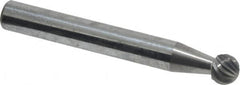 Atrax - 1/4" Cut Diam, 1/4" Shank Diam, Ball Head Single Cut Burr - Carbide, Radius End, 7/32" LOC, 2" OAL - Benchmark Tooling