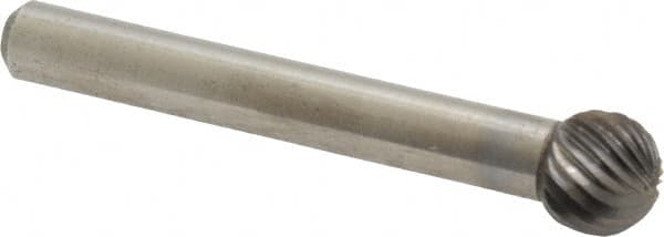 Atrax - 3/8" Cut Diam, 1/4" Shank Diam, Ball Head Single Cut Burr - Carbide, Radius End, 5/16" LOC, 2-1/8" OAL - Benchmark Tooling