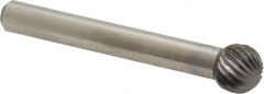 Atrax - 3/8" Cut Diam, 1/4" Shank Diam, Ball Head Single Cut Burr - Carbide, Radius End, 5/16" LOC, 2-1/8" OAL - Benchmark Tooling
