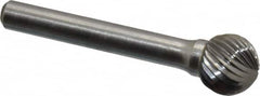 Atrax - 1/2" Cut Diam, 1/4" Shank Diam, Ball Head Single Cut Burr - Carbide, Radius End, 7/16" LOC, 2-1/4" OAL - Benchmark Tooling