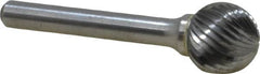 Atrax - 5/8" Cut Diam, 1/4" Shank Diam, Ball Head Single Cut Burr - Carbide, Radius End, 9/16" LOC, 2-3/8" OAL - Benchmark Tooling