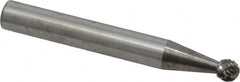 Atrax - 3/16" Cut Diam, 1/4" Shank Diam, Ball Head Double Cut Burr - Carbide, Radius End, 1/8" LOC, 2" OAL - Benchmark Tooling