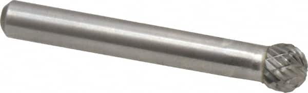 Atrax - 5/16" Cut Diam, 1/4" Shank Diam, Ball Head Double Cut Burr - Carbide, Radius End, 1/4" LOC, 2-1/32" OAL - Benchmark Tooling
