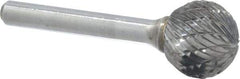 Atrax - 3/4" Cut Diam, 1/4" Shank Diam, Ball Head Double Cut Burr - Carbide, Radius End, 11/16" LOC, 2-7/16" OAL - Benchmark Tooling
