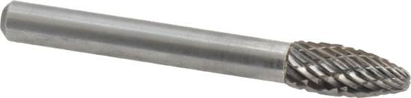 Atrax - 5/16" Cut Diam, 1/4" Shank Diam, Flame Head Double Cut Burr - Carbide, Radius End, 3/4" LOC, 2-1/2" OAL - Benchmark Tooling