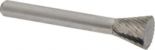 Atrax - 1/2" Cut Diam, 1/4" Shank Diam, Inverted Cone Head Single Cut Burr - Carbide, Flat End, 1/2" LOC, 2-1/4" OAL - Benchmark Tooling