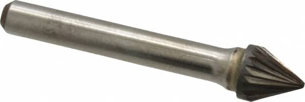 Atrax - 3/8" Cut Diam, 1/4" Shank Diam, Taper Head Single Cut Burr - Carbide, Radius End, 5/16" LOC, 2-1/16" OAL - Benchmark Tooling