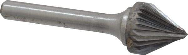 Atrax - 5/8" Cut Diam, 1/4" Shank Diam, Taper Head Single Cut Burr - Carbide, Radius End, 9/16" LOC, 2-5/16" OAL - Benchmark Tooling