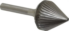 Atrax - 1" Cut Diam, 1/4" Shank Diam, Taper Head Single Cut Burr - Carbide, Radius End, 15/16" LOC, 2-9/16" OAL - Benchmark Tooling