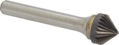 Atrax - 1/2" Cut Diam, 1/4" Shank Diam, Cone Head Single Cut Burr - Carbide, Point End, 1/4" LOC - Benchmark Tooling