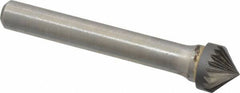 Atrax - 3/8" Cut Diam, 1/4" Shank Diam, Cone Head Single Cut Burr - Carbide, Point End, 3/16" LOC, 2-1/4" OAL - Benchmark Tooling