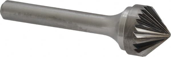 Atrax - 5/8" Cut Diam, 1/4" Shank Diam, Cone Head Single Cut Burr - Carbide, Point End, 5/16" LOC, 2-1/16" OAL - Benchmark Tooling