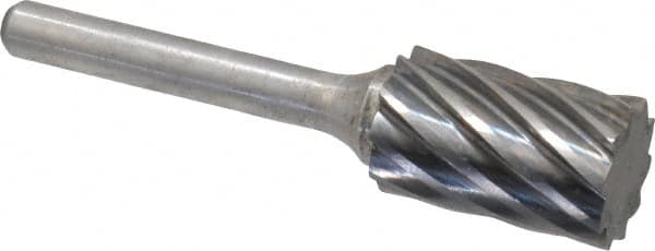 Atrax - 5/8" Cut Diam, 1/4" Shank Diam, Cylinder Head Fluted Cut Burr - Flat End, 1" LOC, 2-3/4" OAL - Benchmark Tooling