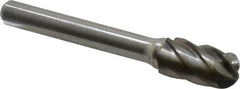 Atrax - 3/8" Cut Diam, 1/4" Shank Diam, Cylinder with Radius Head Fluted Cut Burr - Radius End, 3/4" LOC, 2-1/2" OAL - Benchmark Tooling