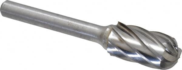 Atrax - 1/2" Cut Diam, 1/4" Shank Diam, Cylinder with Radius Head Fluted Cut Burr - Radius End, 1" LOC, 2-3/4" OAL - Benchmark Tooling