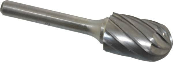 Atrax - 5/8" Cut Diam, 1/4" Shank Diam, Cylinder with Radius Head Fluted Cut Burr - Radius End, 1" LOC, 2-3/4" OAL - Benchmark Tooling