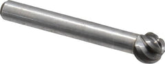 Atrax - 3/8" Cut Diam, 1/4" Shank Diam, Ball Head Fluted Cut Burr - Radius End, 1/4" LOC, 2-5/64" OAL - Benchmark Tooling