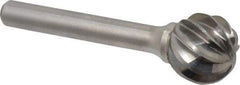 Atrax - 5/8" Cut Diam, 1/4" Shank Diam, Ball Head Fluted Cut Burr - Radius End, 1/4" LOC, 2-5/16" OAL - Benchmark Tooling