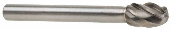 Atrax - 3/8" Cut Diam, 1/4" Shank Diam, Oval Head Fluted Cut Burr - Radius End, 5/8" LOC, 2-3/8" OAL - Benchmark Tooling