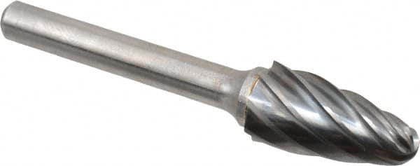 Atrax - 1/2" Cut Diam, 1/4" Shank Diam, Tree with Radius Head Fluted Cut Burr - Radius End, 1" LOC, 2-3/4" OAL - Benchmark Tooling