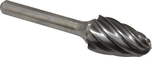 Atrax - 5/8" Cut Diam, 1/4" Shank Diam, Tree with Radius Head Fluted Cut Burr - Radius End, 1" LOC, 2-3/4" OAL - Benchmark Tooling