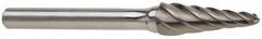 Atrax - 5/8" Cut Diam, 1/4" Shank Diam, Taper Head Fluted Cut Burr - Radius End, 1-5/16" LOC, 3-3/16" OAL - Benchmark Tooling