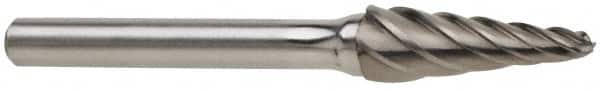 SGS Pro - 3/8" Cut Diam, 1/4" Shank Diam, Taper Head Single Cut Burr - Carbide, Radius End, 1-1/16" LOC, 2-15/16" OAL - Benchmark Tooling