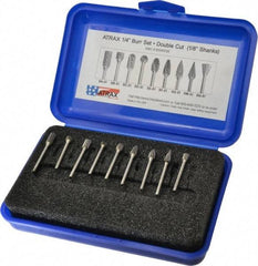 Atrax - 9 Piece, 1/8" Shank Burr Set - Tungsten Carbide, Multiple Head Shape - Benchmark Tooling