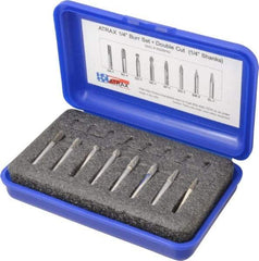 Atrax - 8 Piece, 1/4" Shank Burr Set - Tungsten Carbide, Multiple Head Shape - Benchmark Tooling