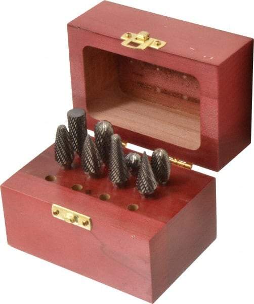 Atrax - 8 Piece, 1/4" Shank Burr Set - Tungsten Carbide, Multiple Head Shape - Benchmark Tooling