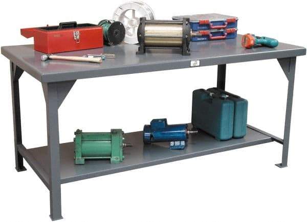 Strong Hold - 60 Wide x 36" Deep x 34" High, ABS Work Table - Flat Top, Angle Legs, Dark Gray - Benchmark Tooling