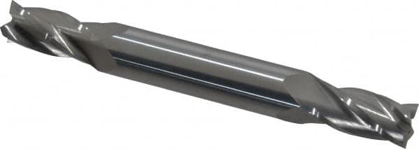 Atrax - 7/16", 7/8" LOC, 1/2" Shank Diam, 4" OAL, 4 Flute, Solid Carbide Square End Mill - Double End, Uncoated, Spiral Flute, 30° Helix, Centercutting - Benchmark Tooling