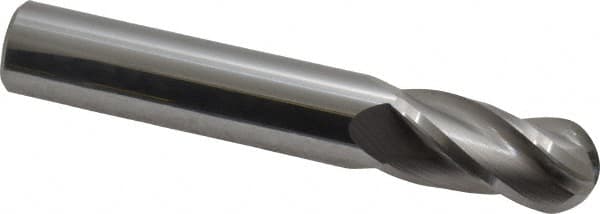 Atrax - 9/16" Diam, 1-1/8" LOC, 4 Flute Solid Carbide Ball End Mill - Uncoated, Single End, 3-1/2" OAL, 9/16" Shank Diam - Benchmark Tooling