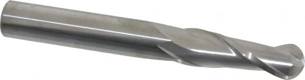Atrax - 3/8" Diam, 1-1/8" LOC, 2 Flute Solid Carbide Ball End Mill - Uncoated, Single End, 3" OAL, 3/8" Shank Diam - Benchmark Tooling
