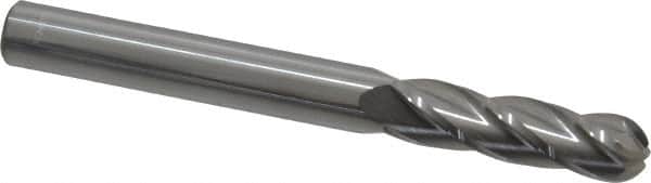 Atrax - 5/16" Diam, 1-1/8" LOC, 4 Flute Solid Carbide Ball End Mill - Uncoated, Single End, 3" OAL, 5/16" Shank Diam - Benchmark Tooling