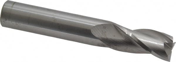 Atrax - 9/16", 1-1/4" LOC, 9/16" Shank Diam, 3-1/2" OAL, 3 Flute, Solid Carbide Square End Mill - Single End, Uncoated, Spiral Flute, 30° Helix, Centercutting, Right Hand Cut - Benchmark Tooling