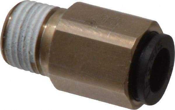 Legris - 1/4" Outside Diam, 1/8 NPT, Nickel Plated Brass Push-to-Connect Tube Self-Sealing Male Connector - 145 Max psi, Tube to Male NPT, Buna-N O-Ring - Benchmark Tooling