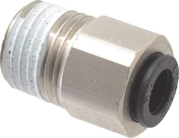Legris - 1/4" Outside Diam, 1/4 NPT, Nickel Plated Brass Push-to-Connect Tube Self-Sealing Male Connector - 145 Max psi, Tube to Male NPT, Buna-N O-Ring - Benchmark Tooling
