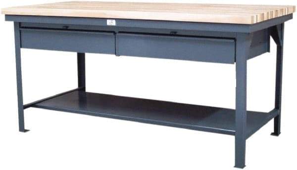 Strong Hold - 72 Wide x 36" Deep x 34" High, Stainless Steel Work Table - Flat Top, Angle Legs, Dark Gray - Benchmark Tooling